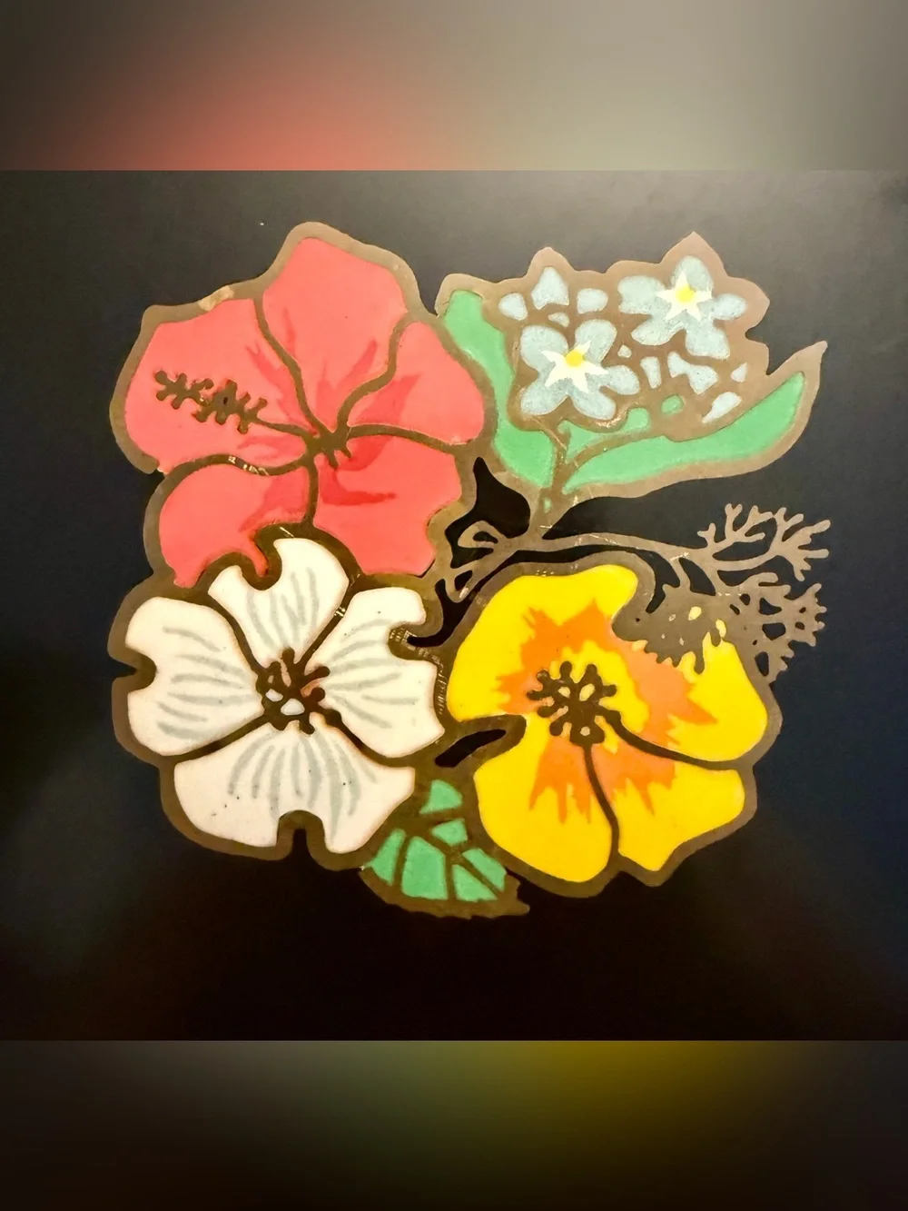 EUC Vintage Couroc Tray Western Airlines Monterey CA Flowers Hibiscus 8.5” Plate